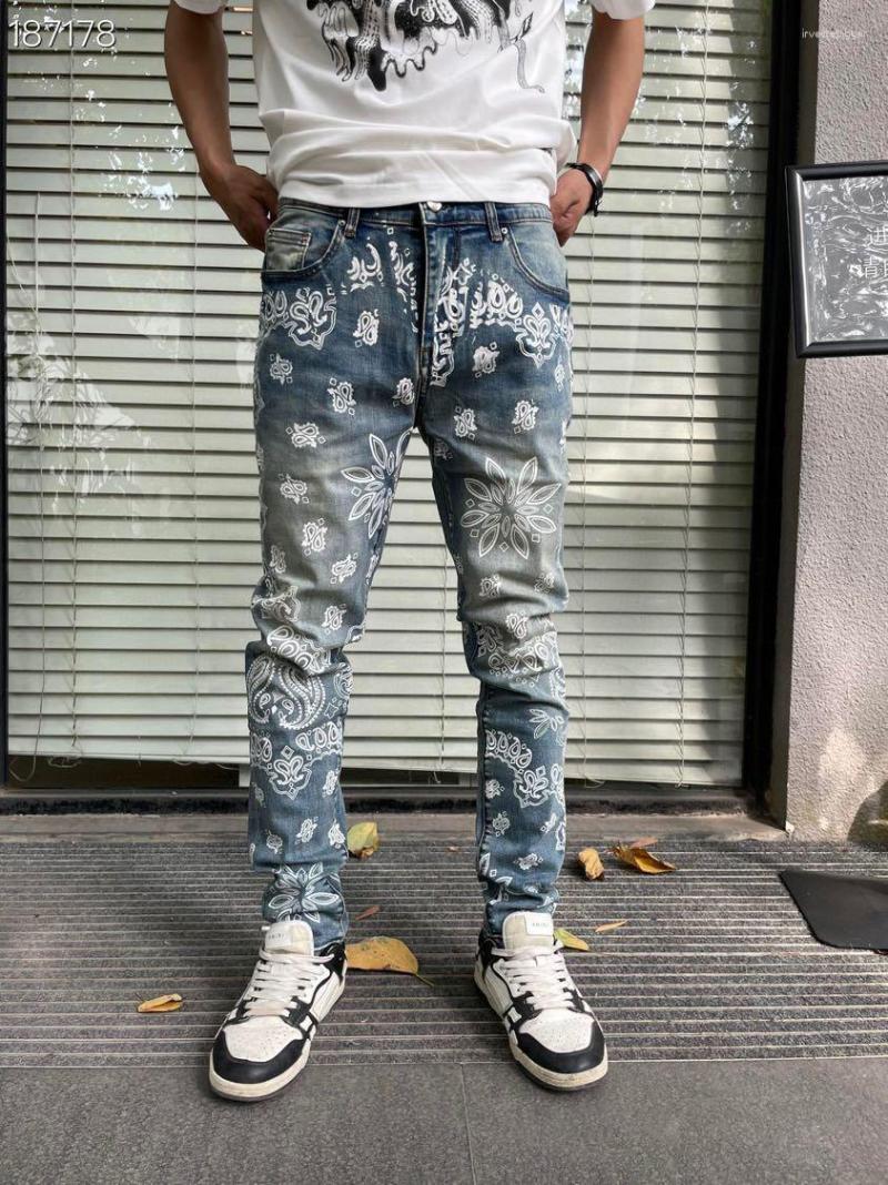 

Men's Jeans AL40777 Fashion Men's 2023 Runway Luxury European Design Party Style Clothing, Picture shown