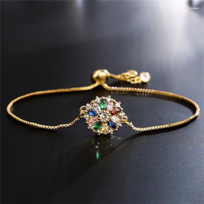 

Link Bracelets WUKALO Design Korean Fashion Jewelry Gold Color Luxury Flower Zircon Adjustable Female Prom Party Bracelet Lovers Gift