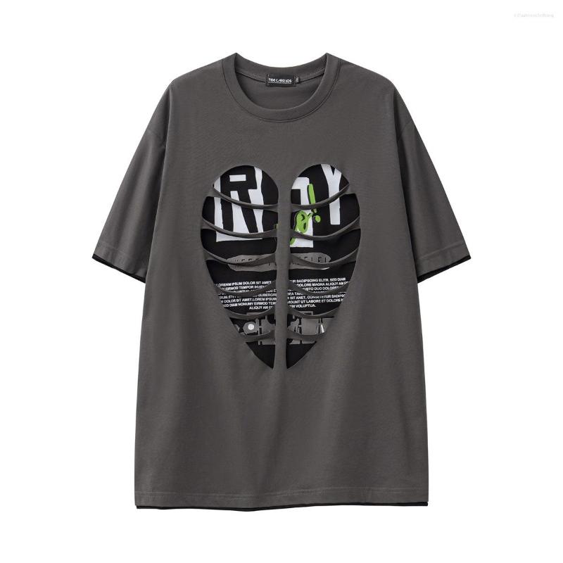 

Men's T Shirts Summer Short Sleeve Oversized Hip Hop Shirt With Heart Patchwork Fashion High Street Tees Loose Fit Y2K Tops, Green