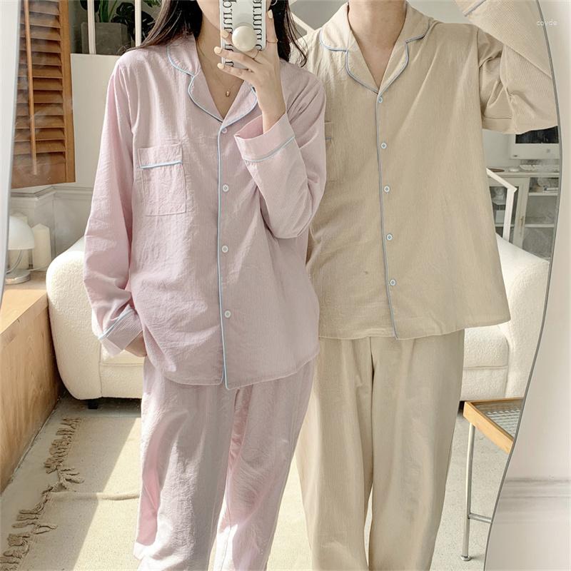 

Women's Sleepwear Autumn Couple Striped Pajamas Set Long-Sleeved Lapel Home Clothes Two-piece Simple Ins Women Loose Cotton Sweet D471, Blue girl