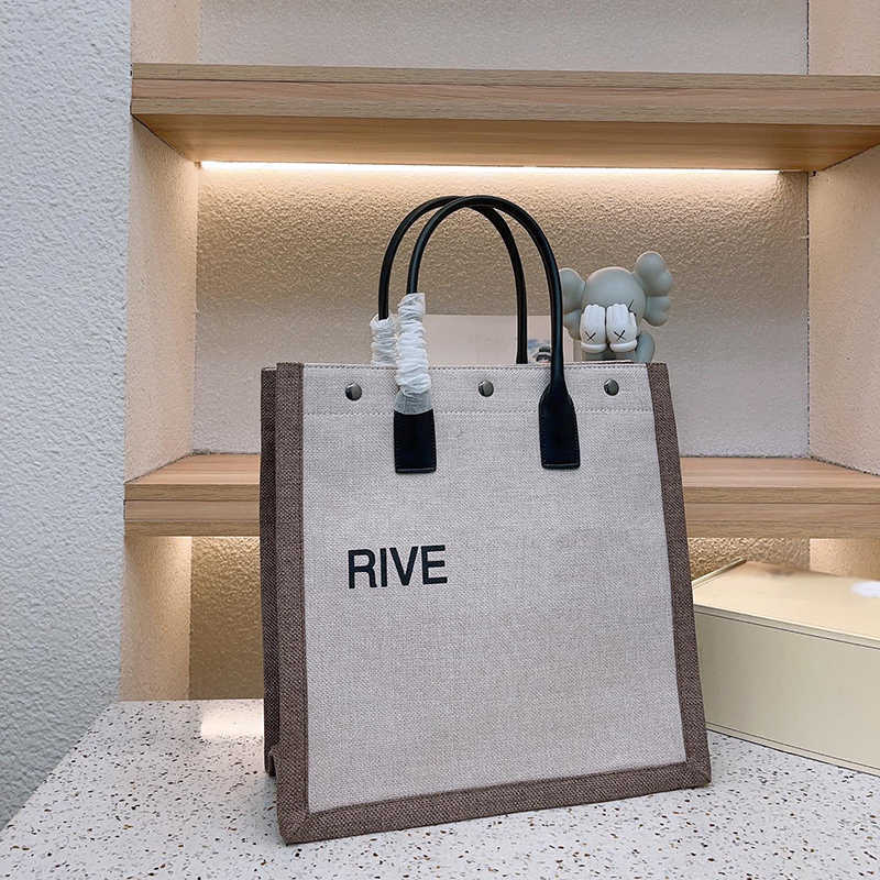 

RIVE Woven Luxury Beach Bag Large Capacity Shopping Bag Women Classic Totes Fashion Letter Tote Bag Trend Summer Canvas Designers Handbags, 3-3