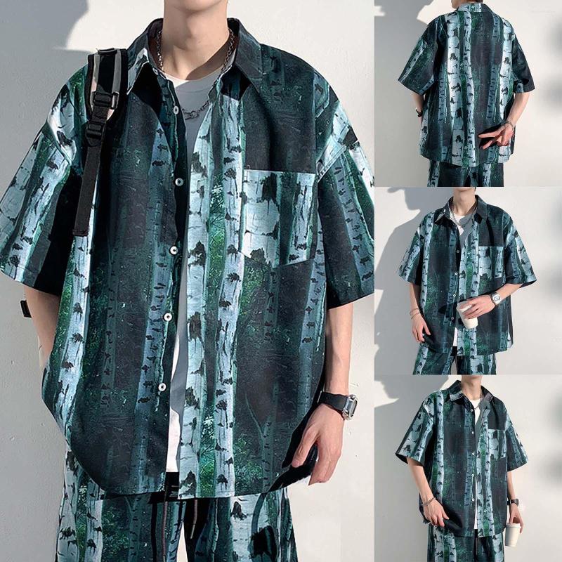

Men's T Shirts Loose Juniors Men'S Fashion Spring And Summer Casual Short Sleeved Lapel Long Sleeve Men Shirt Dragon Print, Green