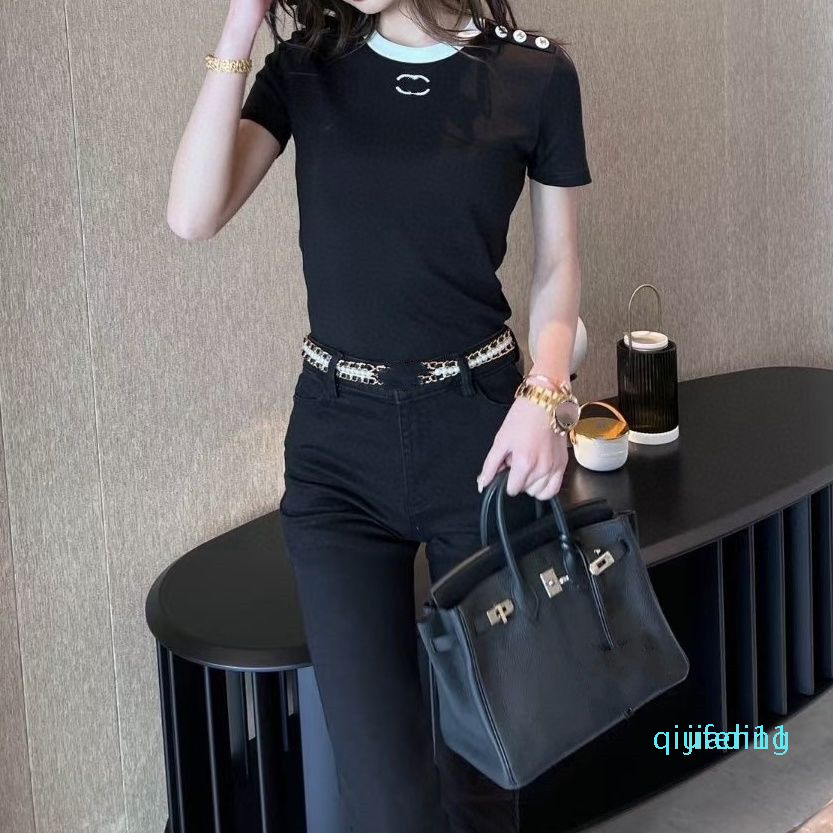 

Womens T Shirt Designer For Women Shirts With Letter And Dot Fashion tshirt With Embroidered, Black