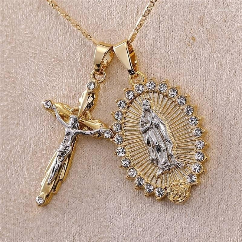 

Pendant Necklaces Classic Gold Plated Cross Crucifix Jesus Necklace Virgin Mary Religious Jewelry For Men Women Party Gifts