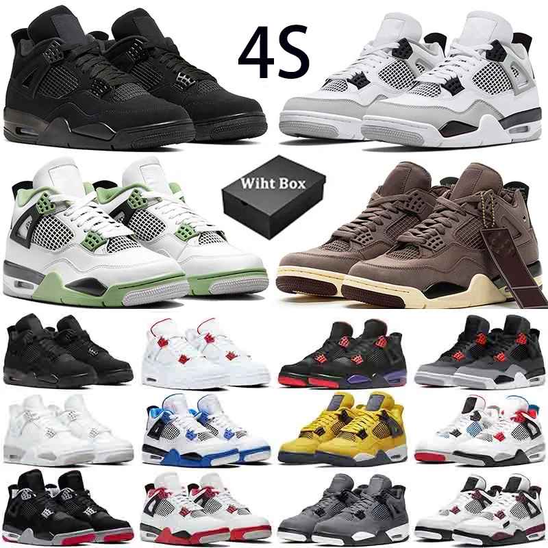 

Sports shoes 4s Black Cat j4 basketball shoes Red Thunder Infrared Bred University Blue Sail Cool Grey Deep Sea Black Shimmer Royalty Mens Trainers, 11