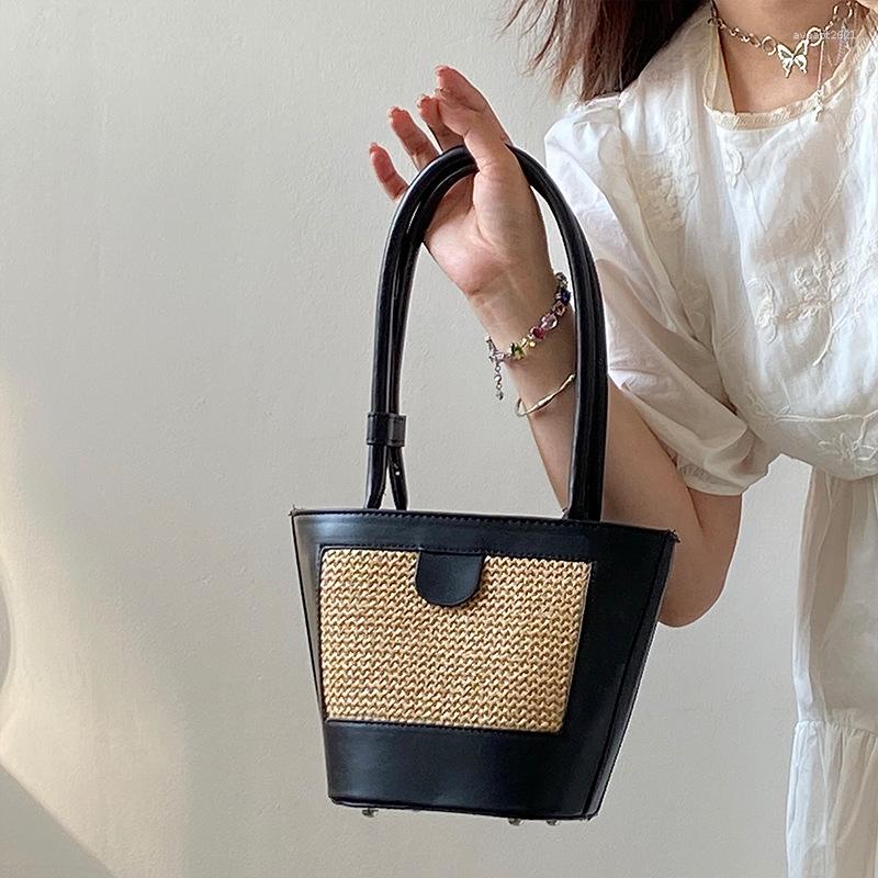 

Evening Bags MBTI Vintage Knitting Bucket Bag 2023 Luxury Designer Handbag For Girls Korean Style Retro Elegant All-match Casual Underarm, Black