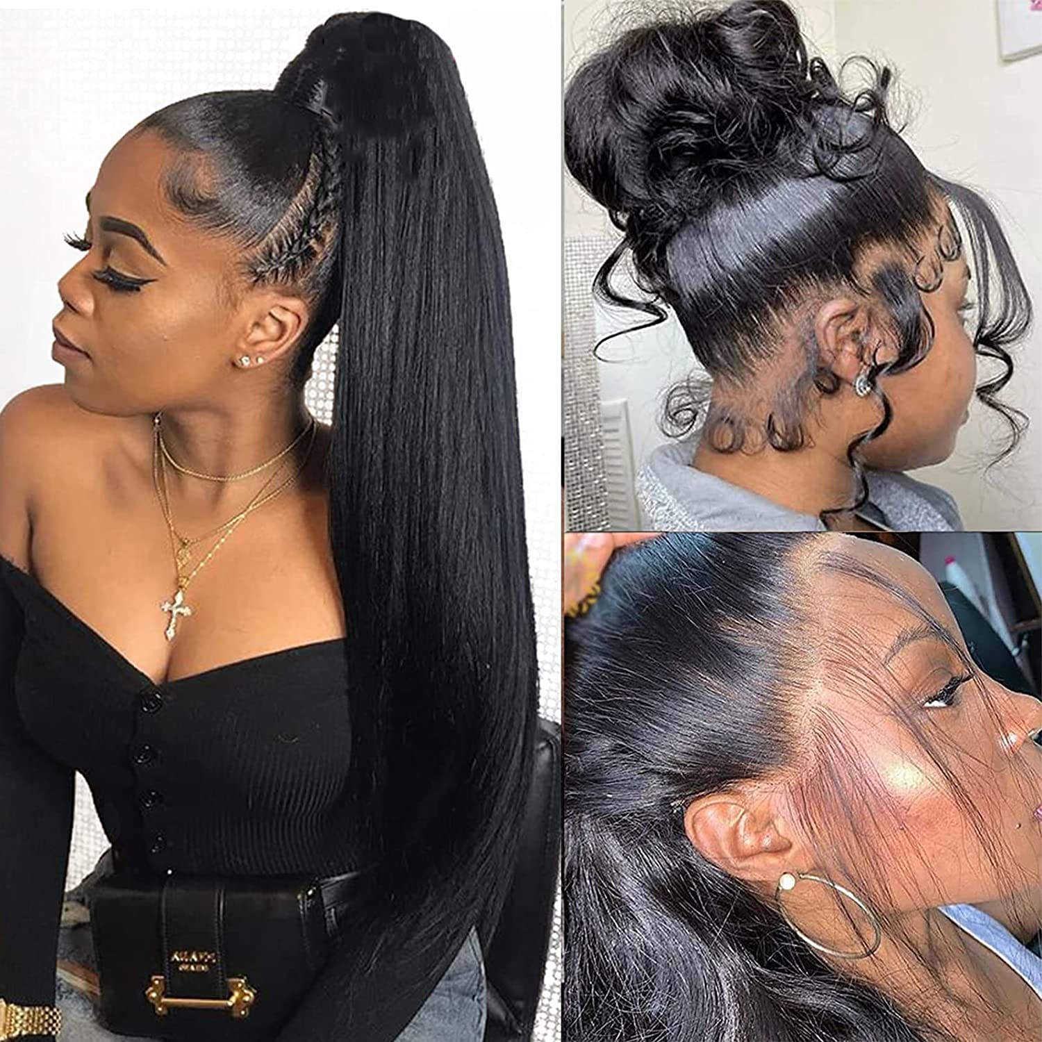 

New Design180% Density 26 Inches 360 Full Lace Frontal Human Hair Wig Straight Lace Frontal Wigs for Women Pre Plucked with Baby Hair, Natural color