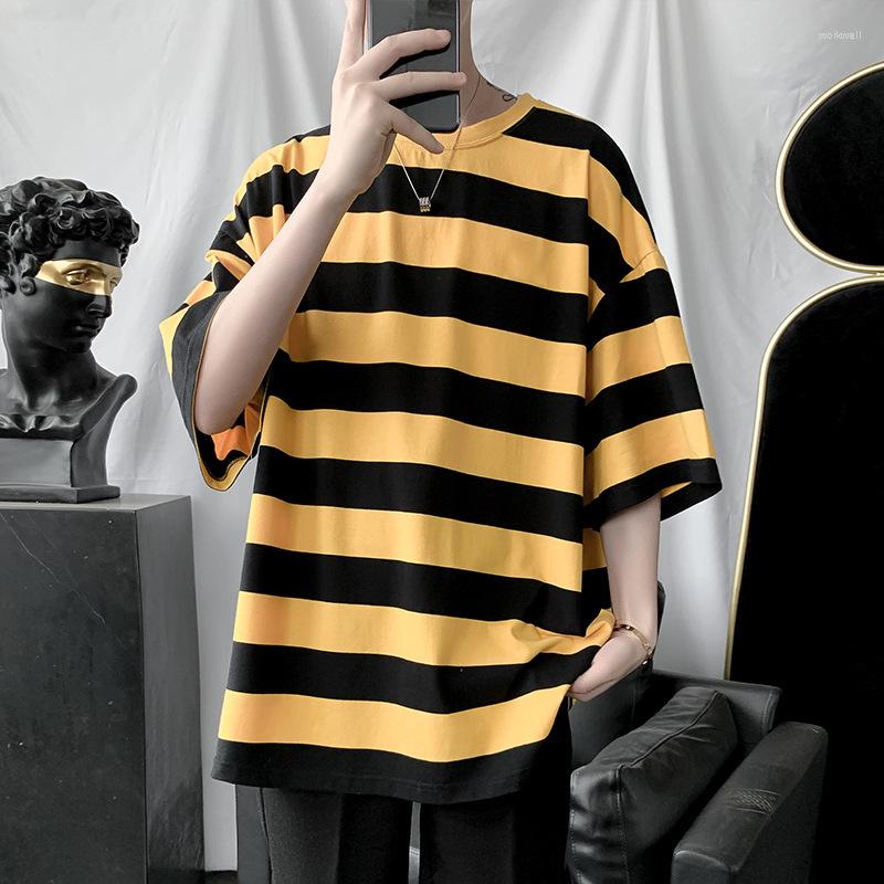 

Men's T Shirts EBAIHUI Men Shirt Striped Fashion Summer Male Oversized Clothing Tops Short Sleeve Loose Funny Casual T-Shirt For Man, Yellow