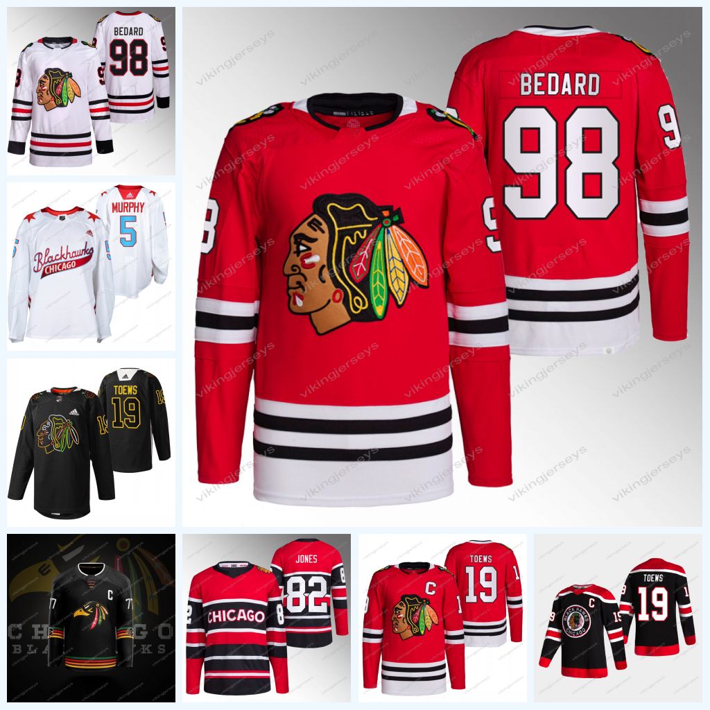 

Connor Bedard Blackhawks Jersey Jonathan Toews Jakub Pour Seth Jones Jason Dickinson Anders Bjork Connor Murphy Caleb Jones Wyatt Kaiser Ian Mitchell Khaira Drew, Black