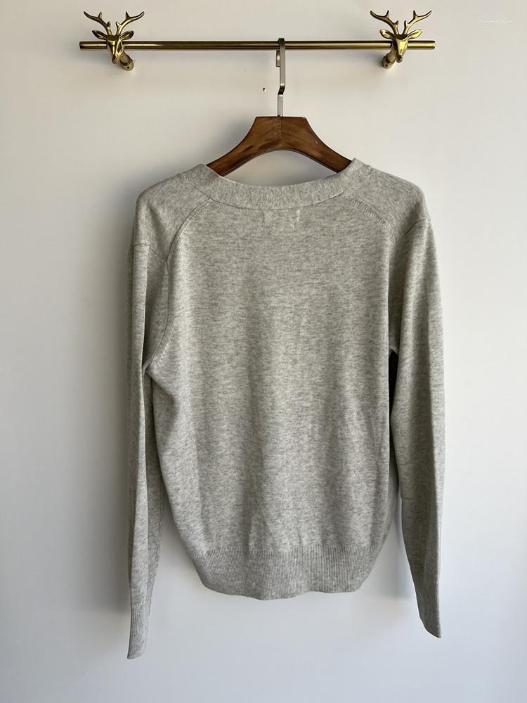 

Women's Knits Women Solid Color Logo Print Sweater 2023 Autumn Winter Ladies V-Neck Slim Casual Single Breasted Knitted Cardigan Female Tops, Gray