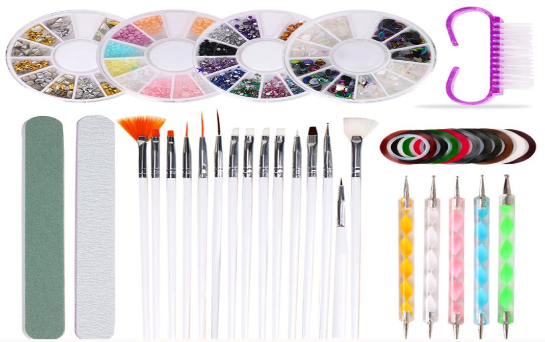 

NAK003 Full Manicure Set Brushes Pen For nail art kit With foil sticker and nails dotting pen tips files dust remove brush6390528