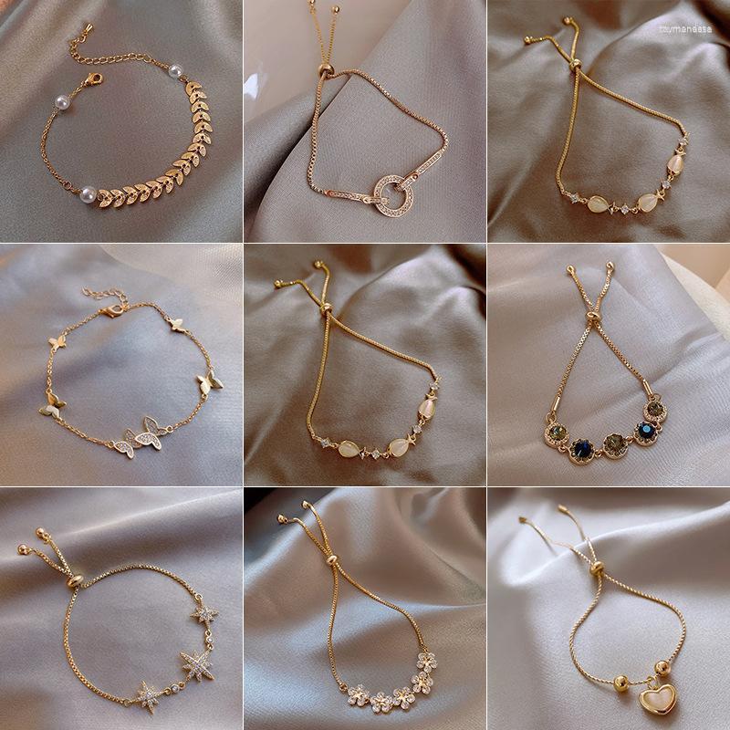 

Link Bracelets Chain Zircon Flower Bracelet Opal Small Fish Hand String Waist Personality Design Sense Simple Adjustable OrnamentsLink