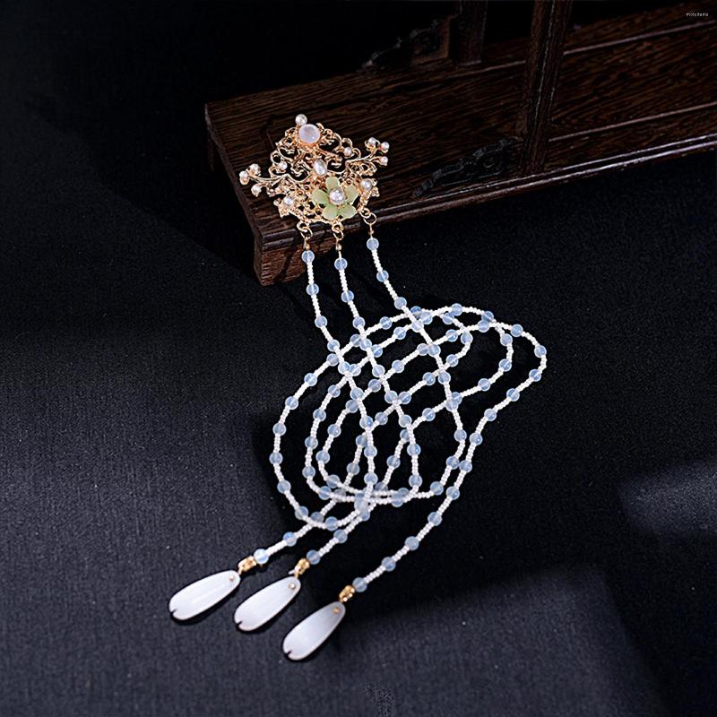 

Hair Clips Ethnic Style Glazed Glossy Pearl Hairpins With Acrylic Beads Tassel For Gown Dress Hairstyle Making Tools