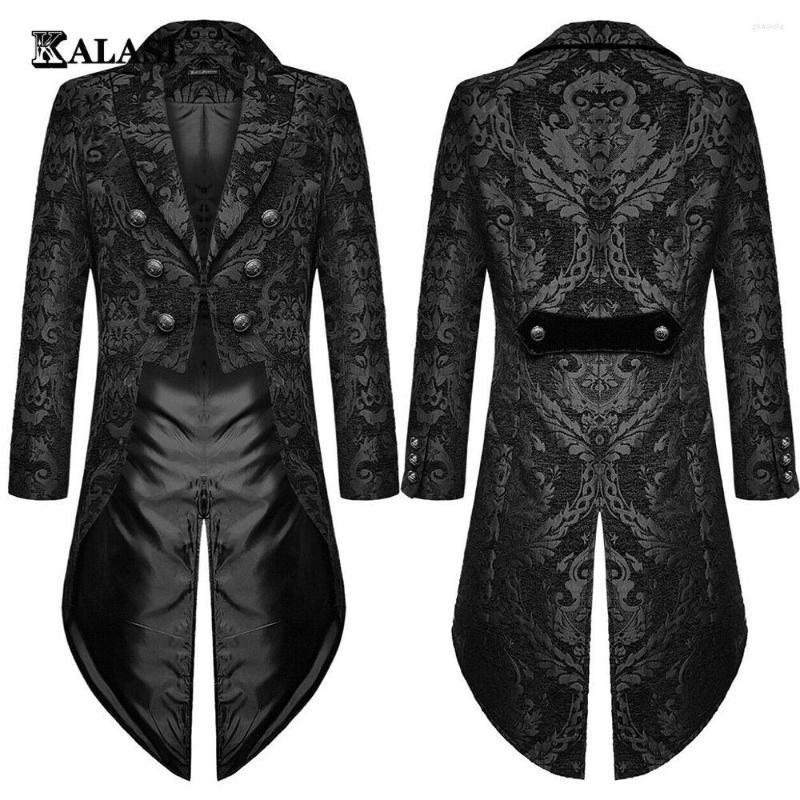 

Men' Trench Coats Adult Men Medieval Cosplay Black Jackets Devil Fashion Gothic Steampunk Tailcoat Brocade Damask Wedding Halloween, Multi