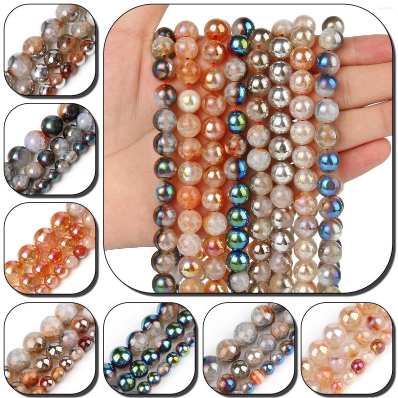 

Beads Natural Dragon Vein Agates Multicolor Plated Cracked Crystal Round For Jewelry Making DIY Handmade Bracelet 6/8/10mm