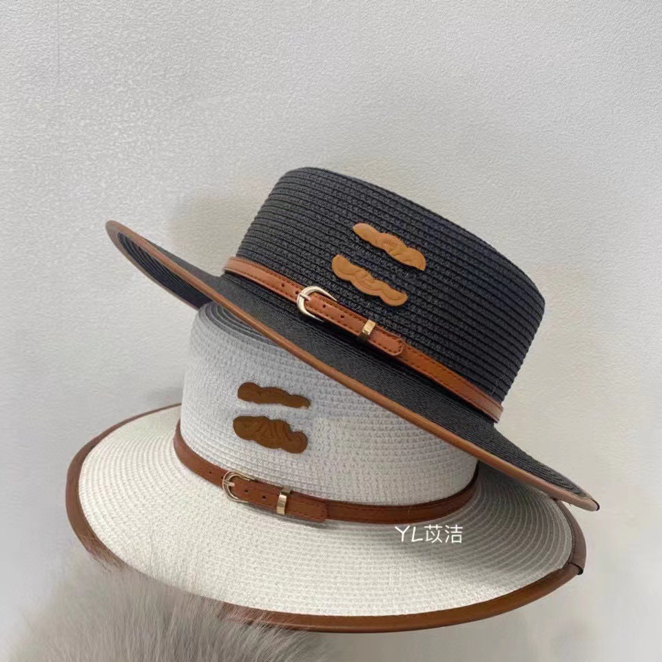 

High-end Sun-Proof Sun Protection Girl's Cap Fashion All-Match British Flat Straw Hat Belt Straw Tourist Hats