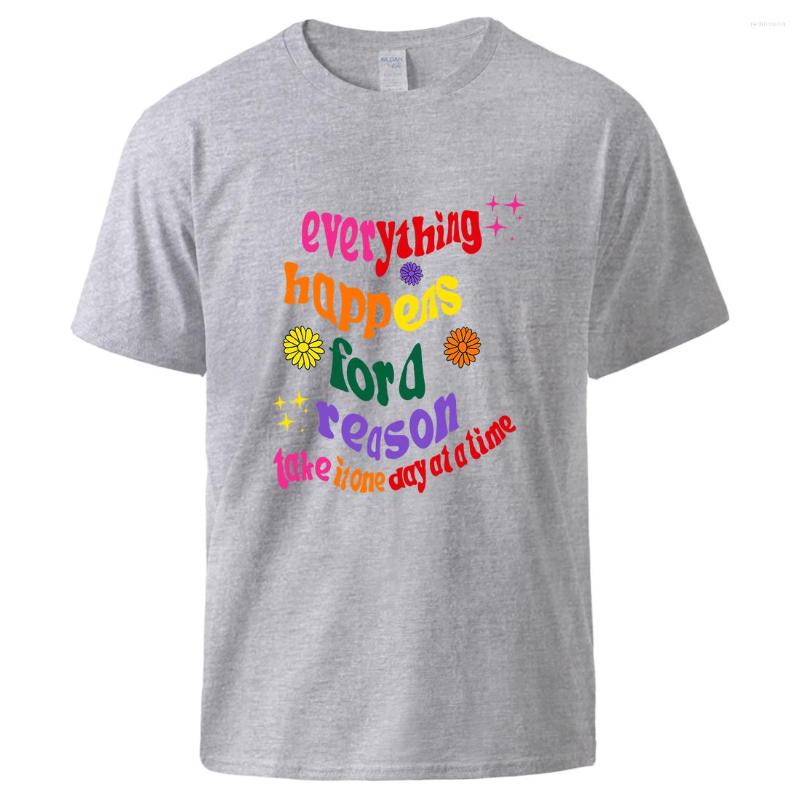 

Men' T Shirts Everything Happens For A Reason Colored Letter T-Shirt Mencasual Vintaget-Shirts Breathable Cotton Top Basic All Match Tee, Blue