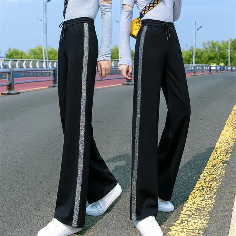 

Women' Pants Sports Wide Leg 2023 Spring Autumn High Waist Loose Straight Female Harajuku Knitted Trousers Black Pantalon, Blaxk