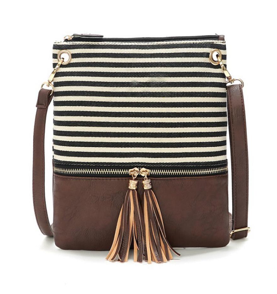 

Women Shoulder bag tassels patchwork Striped Crossbody PU leather Panelled Messenger Bag Envelope Handbags LJJA38029382303, Beige