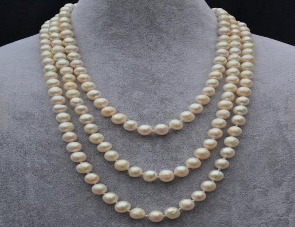 

New Arriver White Pearl Jewellery72 inches 78mm Genuine Freshwater Pearl Necklace3409965