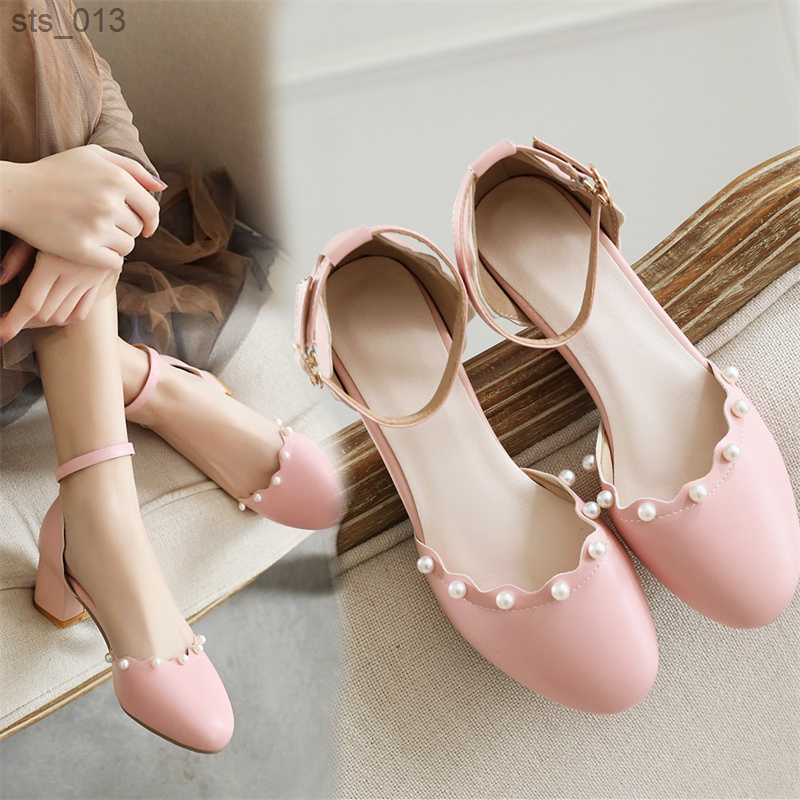 

YQBTDL 8-18 Years Sweet Studded Pearls Little Princess Blue White Pink Summer Sandals Children"s Party Girls Buckle Strap Shoes L230518