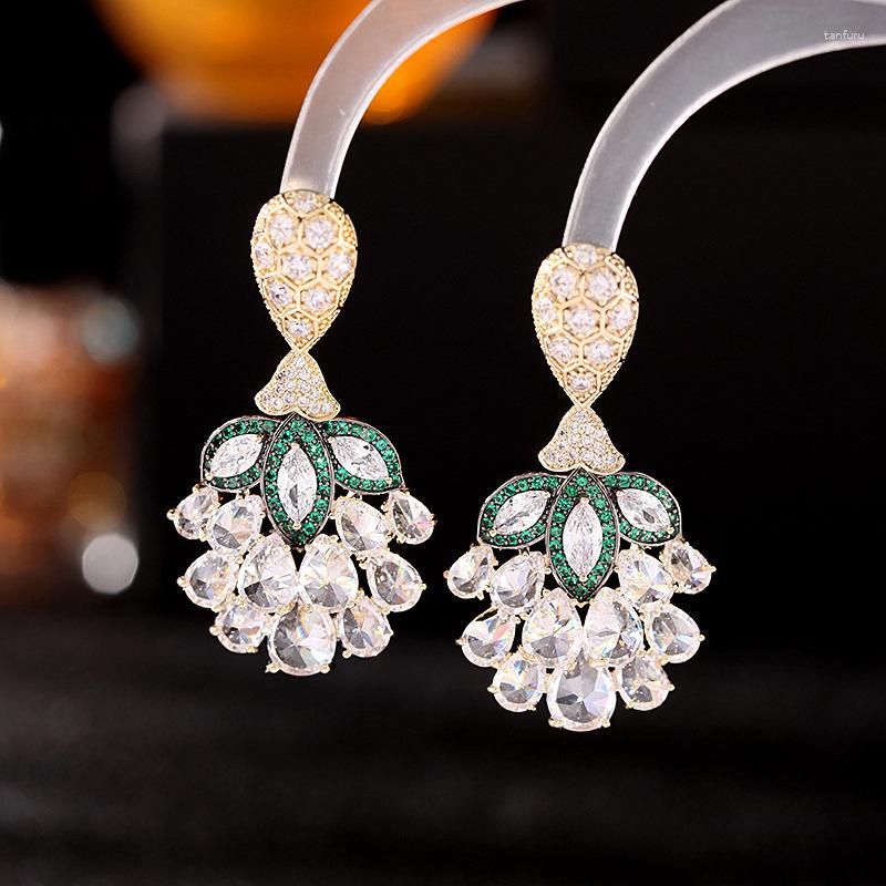 

Dangle Earrings Wedding Dinner Annual Meeting Dress With For Women Crack Cz Bouquet Luxury Birthday Jewelry