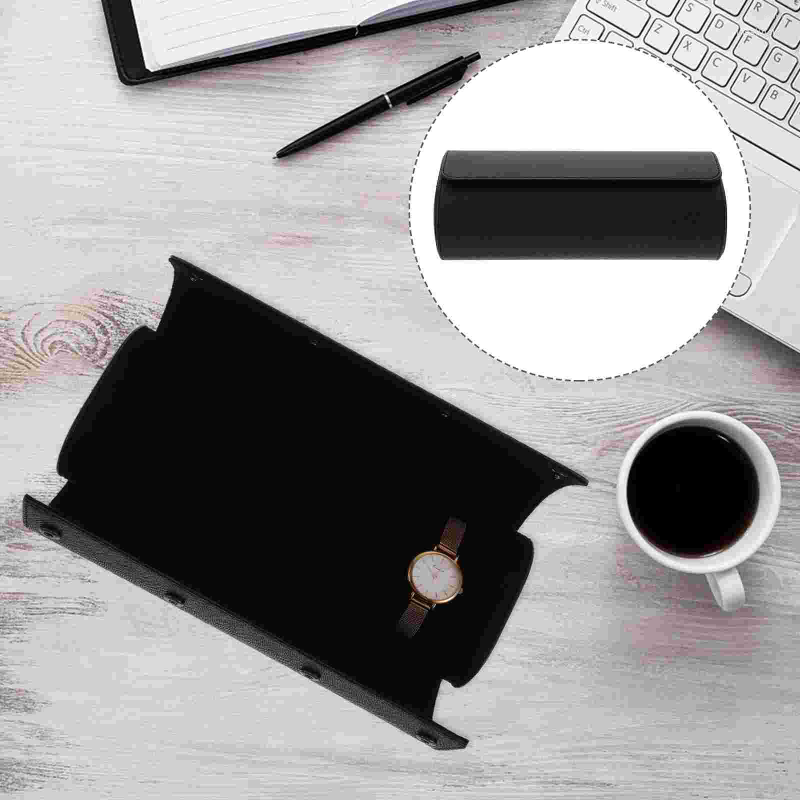 

Watch Boxes Roll Travel Case Box Organizer 3 Slots Portable Round Classic Black