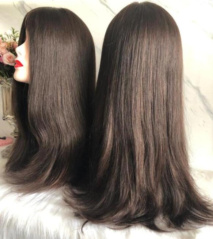 

Sheitels 4x4 Silk Top Jewish Wigs Brown Color 2 and 6 Finest Mongolian Virgin Human Hair Kosher Wigs Capless Wigs 3963658, Dark brown