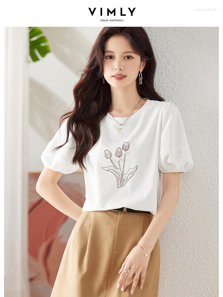 

Women' T Shirts Vimly Short Sleeves Female Tees 2023 Summer Floral Printed Shirt For Women Loose Top Office Lady Fashion Clothing, White