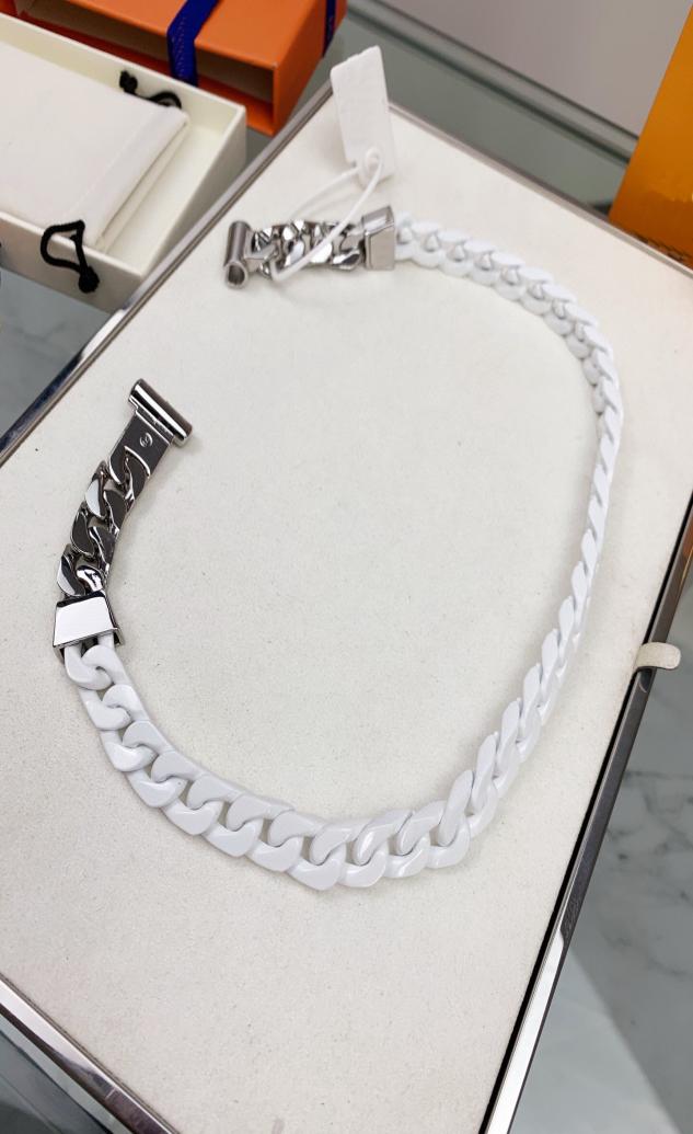 

Europe America Fashion Men Silver Colour Hardware HipHop Engraved Initials Ceramic Chain Links Powder White Gourmette Necklace MP25745344