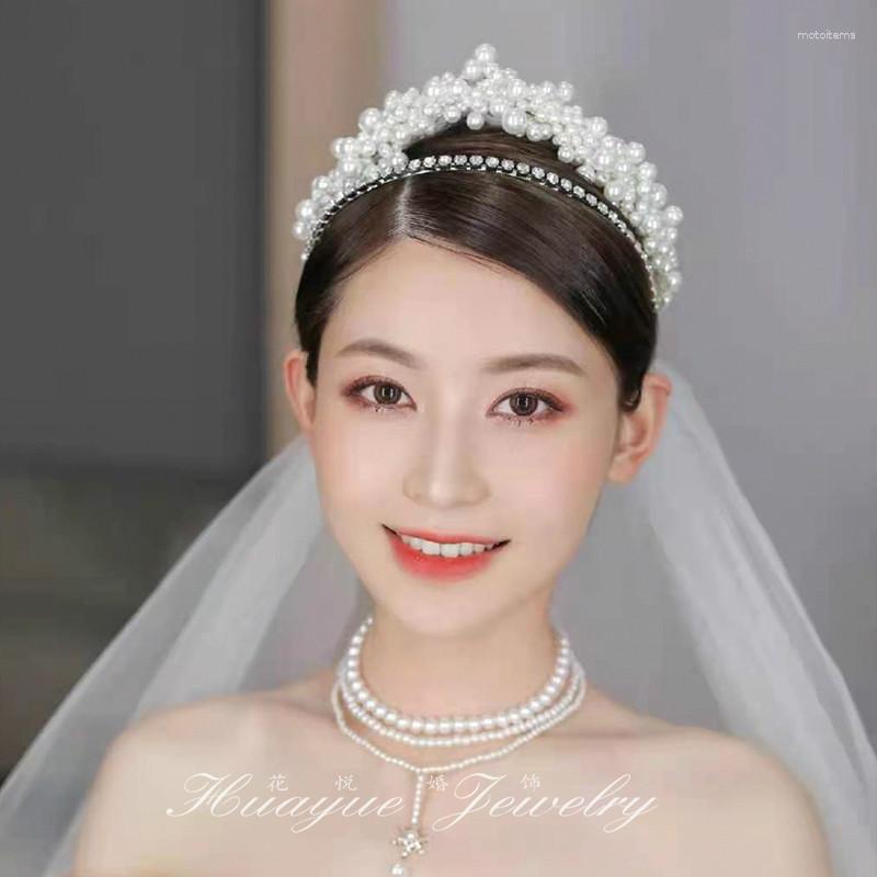 

Hair Clips 2023 Handmade Bride Pearl Rhinestone Luxury Crown High-end Atmospheric Headdress Wedding Dress Super Fairy Jewelry