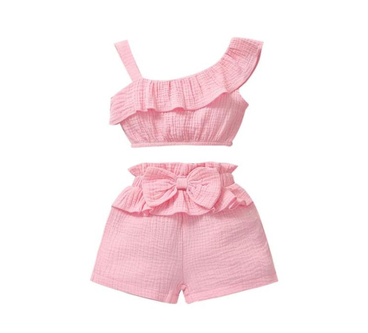 

Clothing Sets 12M3T Summer Toddler Baby Girls Clothes Sleeveless Ruffles Solid Tops Bowknot Shorts Outfits Baby039s7175455, Blue