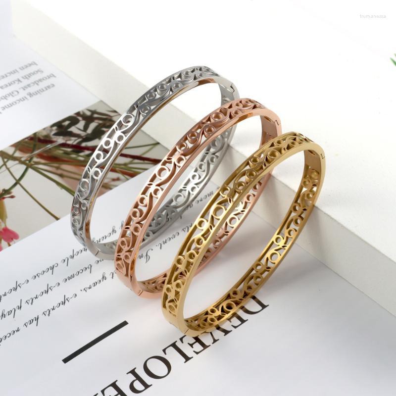 

Bangle Fashion Stainless Steel Bracelets For Women 18 K Metal Plant Trees Bangles Accessories Pulseras Mujer Jewelry Girls Gift Raym22