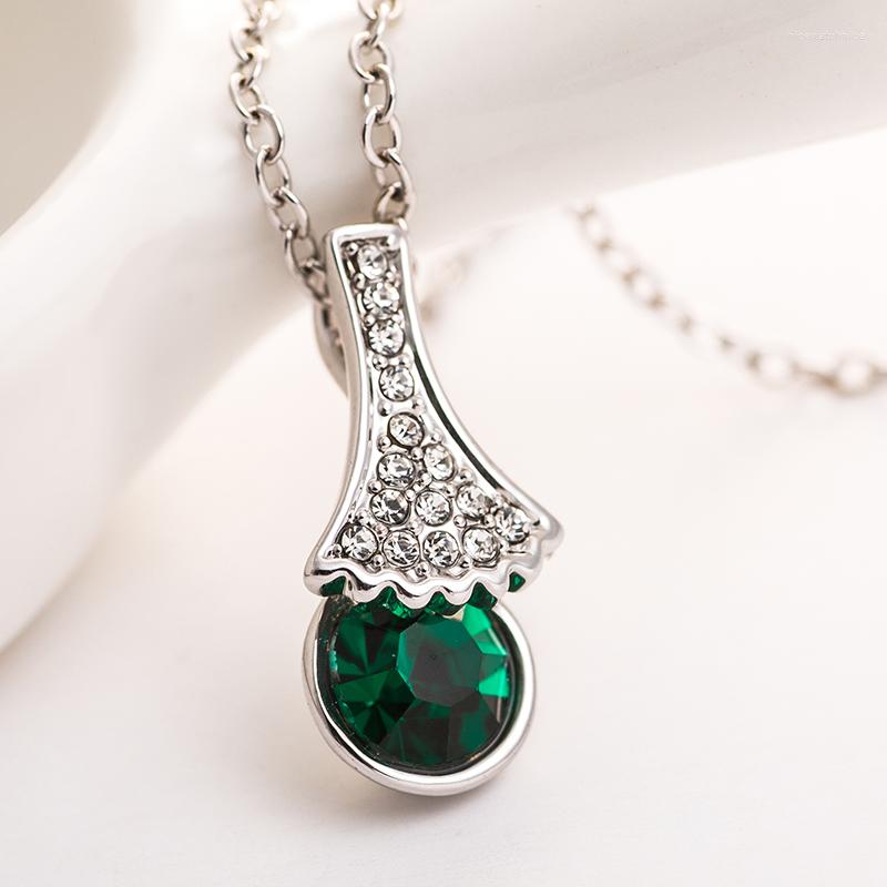 

Pendant Necklaces NL-00401 Genuine Austrian Crystal Green Necklace For Women Luxury Non Fading Silver Plated Summer Jewelry Birthday Gift