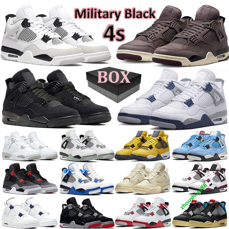 

Box With J4S OG With Box 4s retro mens basketball shoes 4s military black cat red thunder midnight navy white oreo jumpman 4 sail men trainer si, # 20