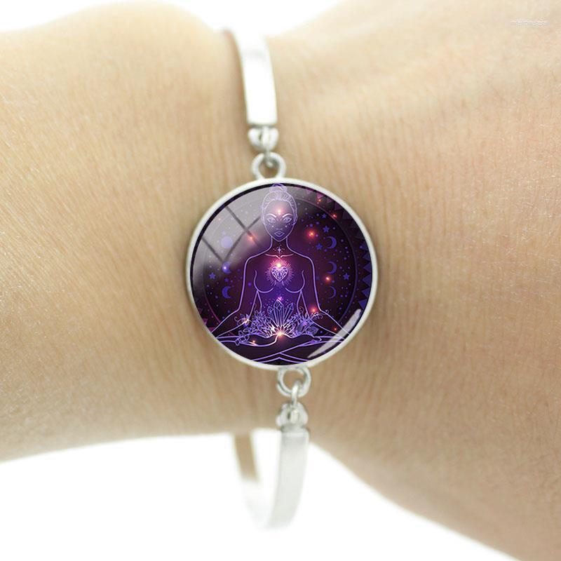

Link Bracelets 7 Chakra Flower Of Life Bangles Cabochon Dome Personality Women's Fashion Metal Ornaments FCK124