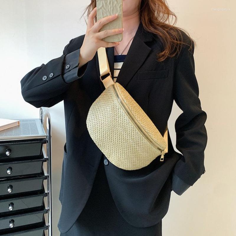 

Waist Bags Straw Woven Fanny Pack For Women Rattan Coin Wallet Bag Ladies Chest Belt Pillow Cross Body