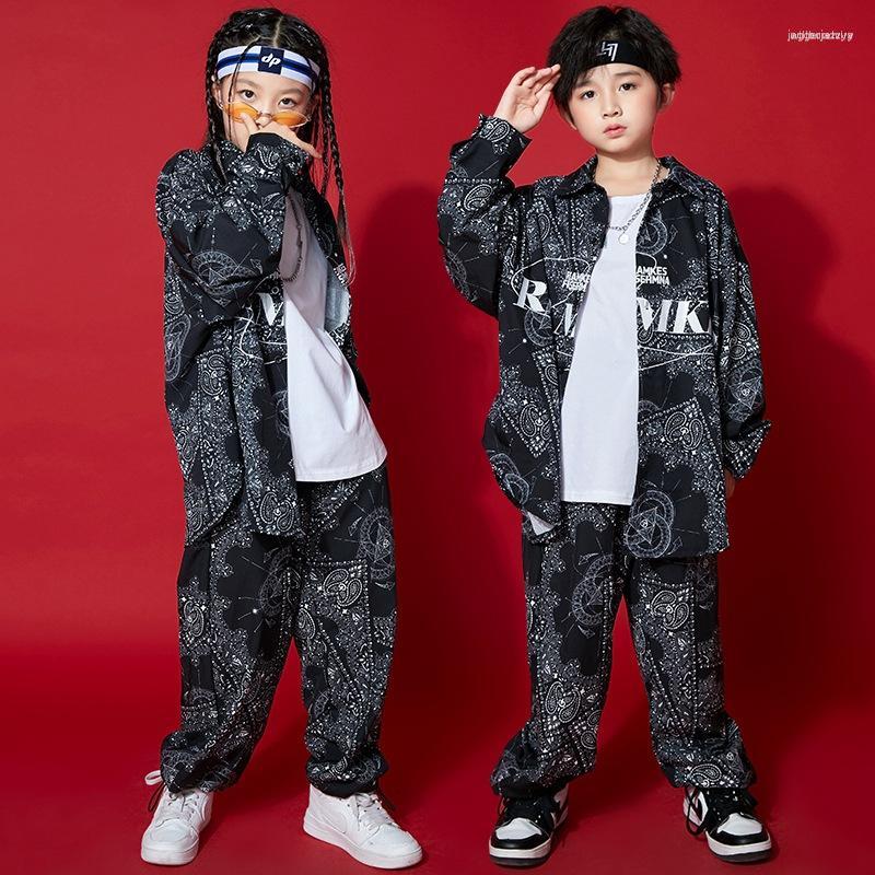 

Stage Wear Kid Hip Hop Clothing Oversized Vintage Printed T Shirt Top Streetwear Cargo Pants For Girl Boy Jazz Dance Costume Set Clothes, Tops