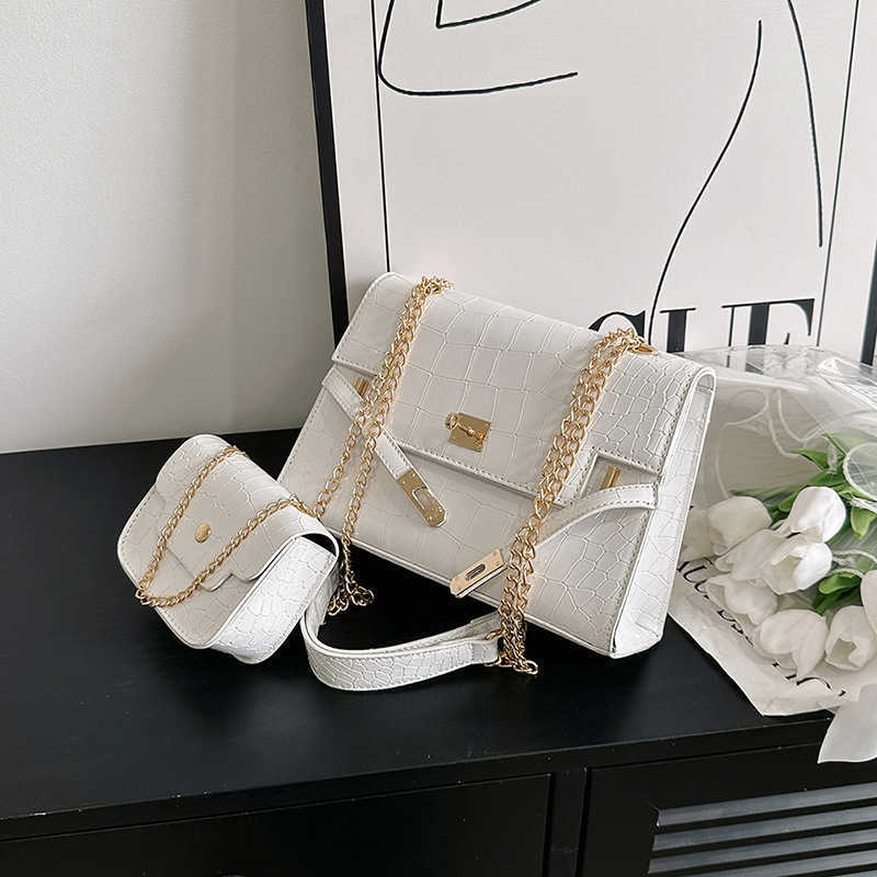 

Small square bag quality chain strip mother bag temperament Kaili bag crocodile pattern single shoulder diagonal cross bag, White8