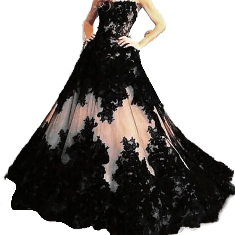 

Vintage Black Lace Wedding Dress A Line Strapless Back Lace-up Plus Size Bridal Gowns Custom Made Color Gothic Vestidos bride Dress, Custom made from color chart