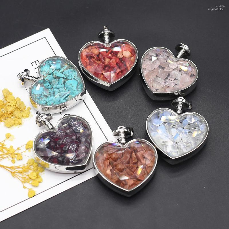 

Pendant Necklaces 1PC Heart Wishing Bottle Natural Stone Gravel Rose Quartz Agate Healing Crystal Charms For Jewelry Making DIY