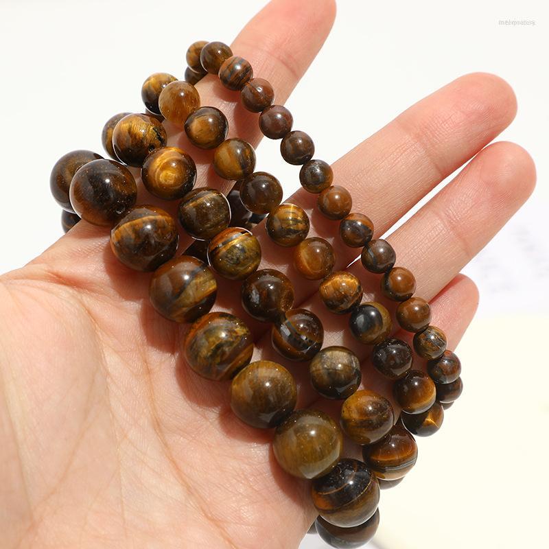 

Strand Natural Stone Beaded Bracelet Single Ring Tiger Eye Round Beads Jewelry Vintage Charm Chain For Women 6/8/10/12mm