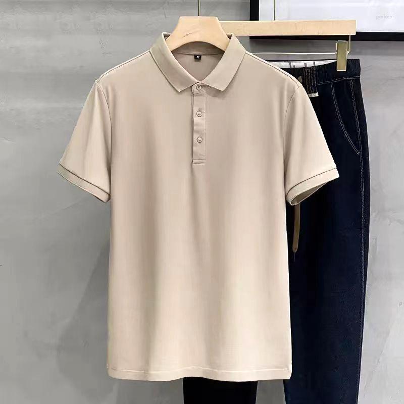 

Men's T Shirts Turn-down Collar Business Casual Fashion T-Shirts Pullovers Temperament Simplicity Solid Button Short Sleeve Men's, Beige