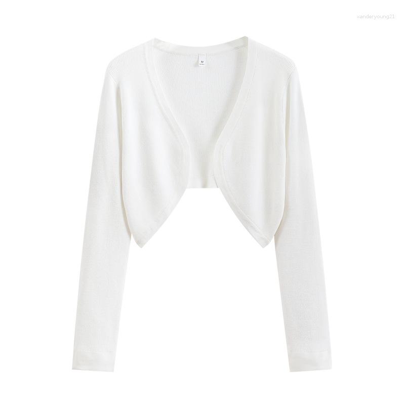 

Women' Knits Women Short Thin Sweater Coat 2023 Summer Autumn Long Sleeve Loose Knitted Crop Tops Solid Color Sexy Cardigan Sweaters, Black