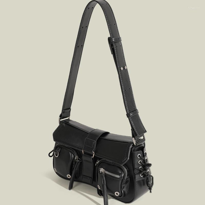 

Evening Bags 2023 Gothic Fashion Shoulder Bag For Women Y2K Moto Biker Vintage Cool Underarm Rock Girl Multi-pocket Zip Handbag Female, Black