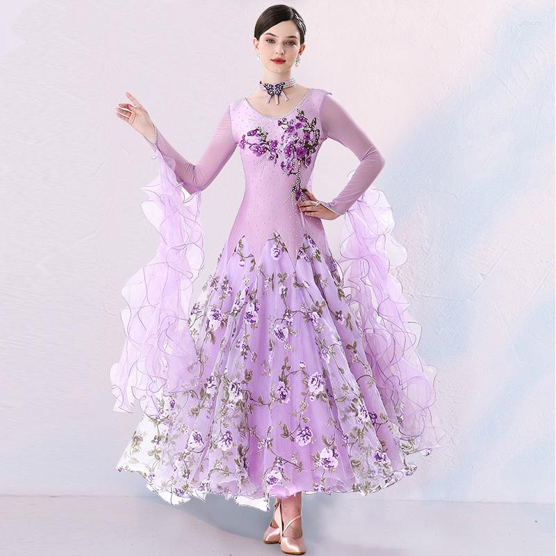 

Stage Wear Profession Ballroom Dance Dresses Lady's High Quality Tango Waltz Dancing Skirt Women Competition Dress, Sky blue