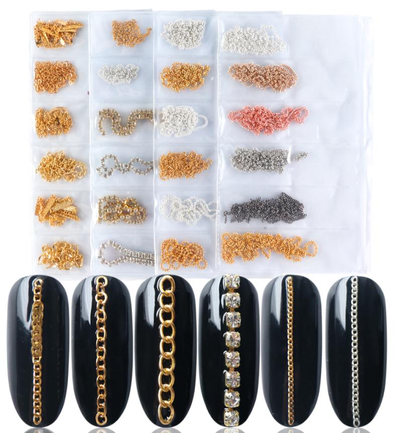 

6 Types Nail Art Accessory Alloy Chains 3D Nail Decorations Studs Manicure Wraps DIY Nail Design Polish Metal Jewelry LEFB01048861058