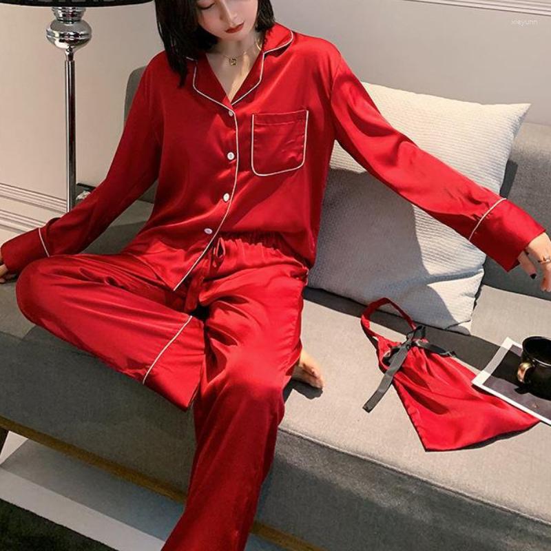 

Women's Sleepwear Satin Home Clothes Two Pieces Sleep Set Lingerie Button-down Nightwear Pyjamas With Trousers Lapel Pajamas Pour Femme, Gray