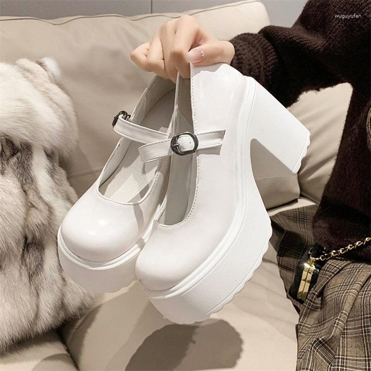 

Dress Shoes White Mary Janes Platform Heels Japanese Style Lolita Women Patent Leather Vintage Soft Sister Girls School