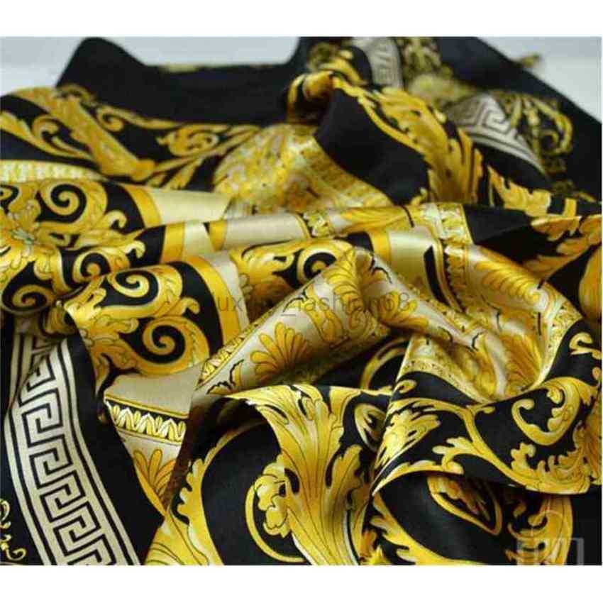 

Famous Style Scarv of and Men Solid Color Gold Black Neck Print Soft Fashion Shawl Women Silk Scarf Square